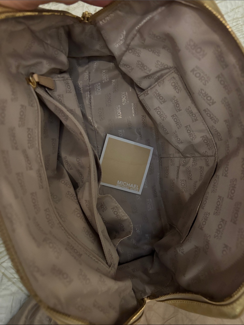 Michael Kors Gold Metallic Logo Travel Satchel - Picture 6 of 7